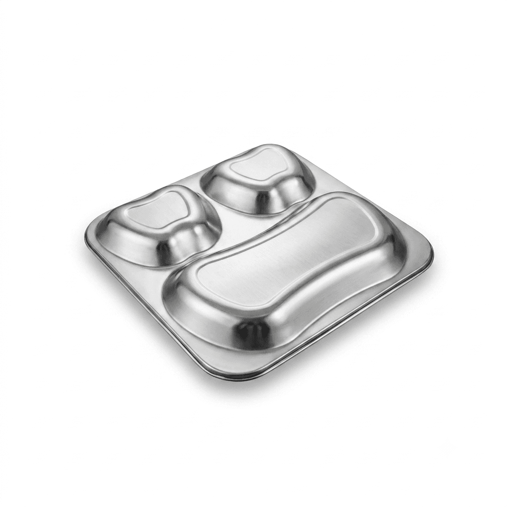 3in1 Apple Bhojan Thaal / Compartment Plates 110gram 9x9" inches Mirror Polish & Lazer view 2