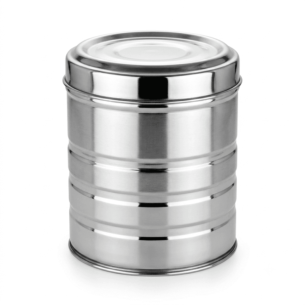 Stainless Steel 1000ml Canister / Dibba 156gram Mirror Polish & Silver touch
