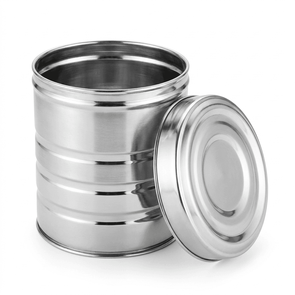 Stainless Steel 1000ml Canister / Dibba 156gram Mirror Polish & Silver touch view 2