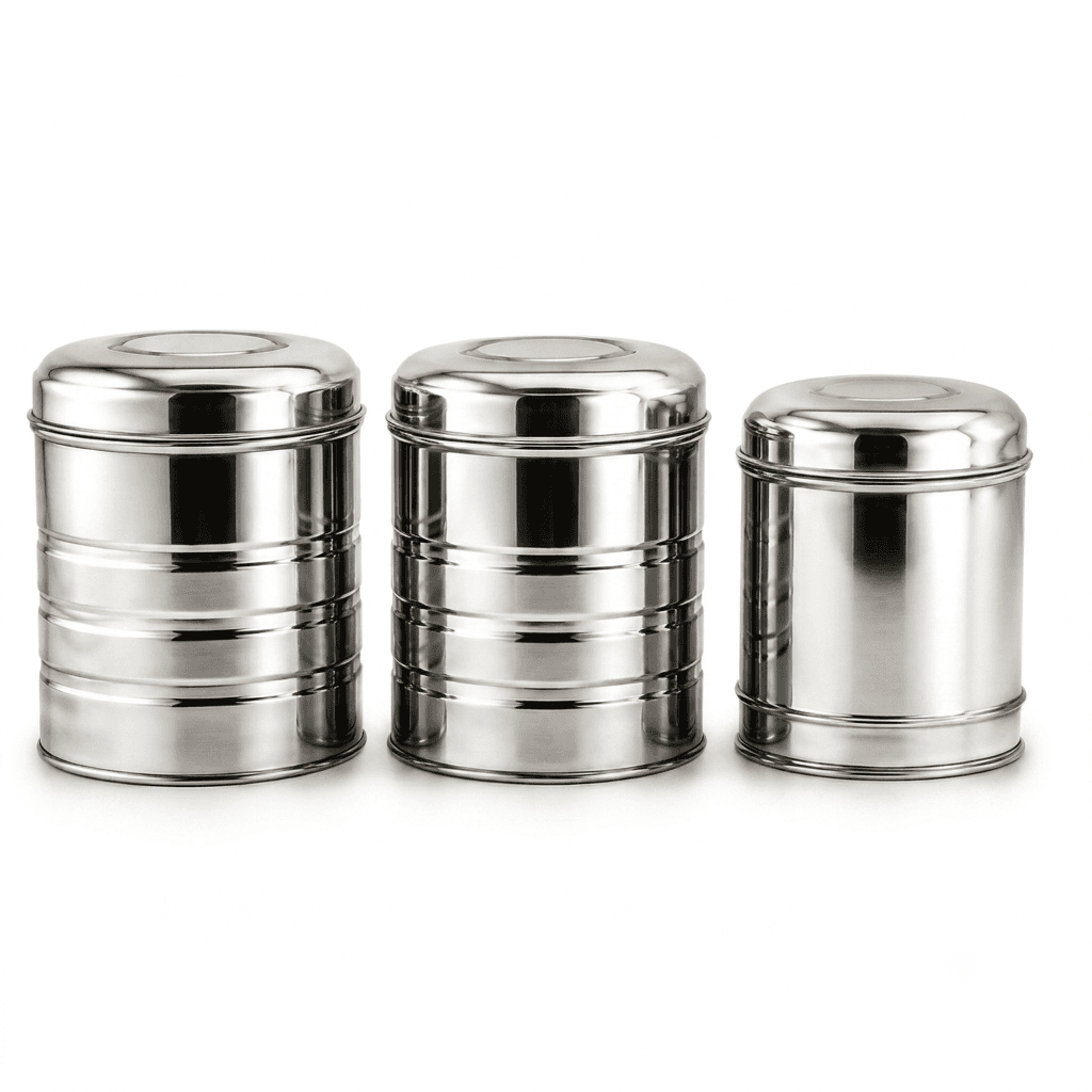 3 piece Steel Canister Set 750ml + 1000ml + 1250ml