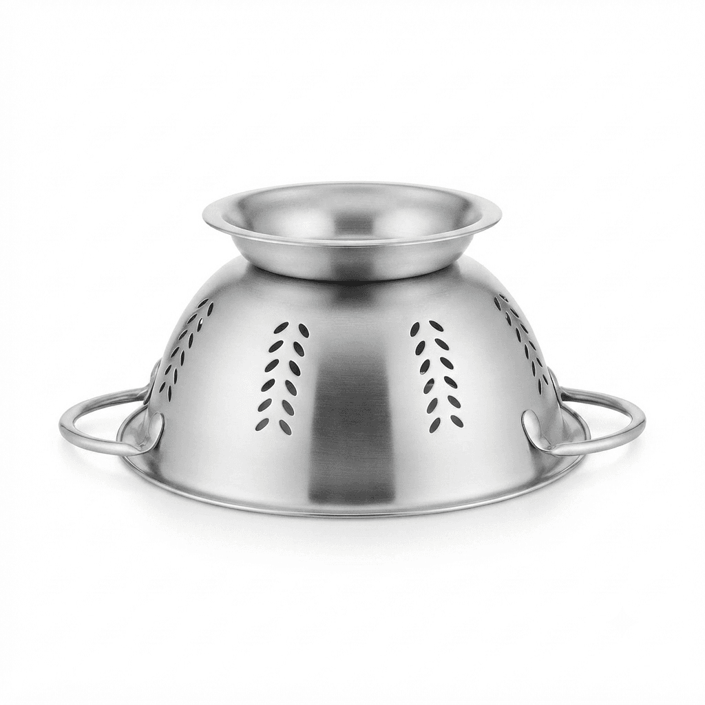 Extra High Quality Mirror Polish Stainless Steel leaf design Colander 10" inches 330gram view 3
