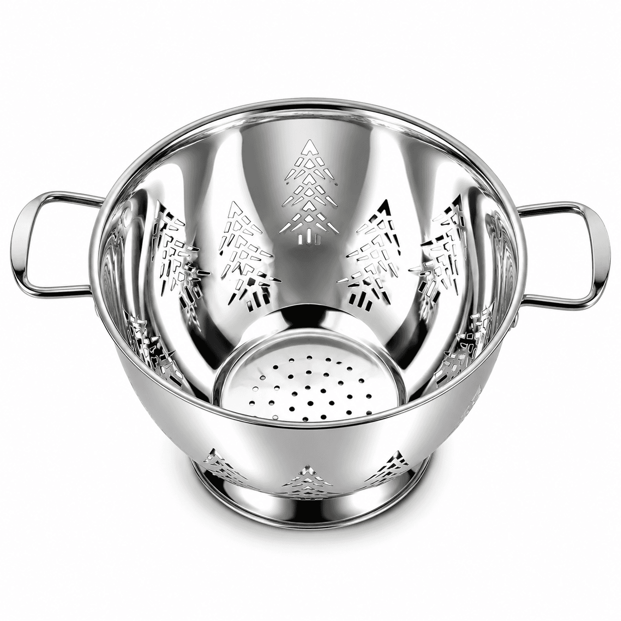 Stainless Steel Heavy Quality Extra Mirror Polish Christmas Tree Design Fancy Colander 17"inches 570gram