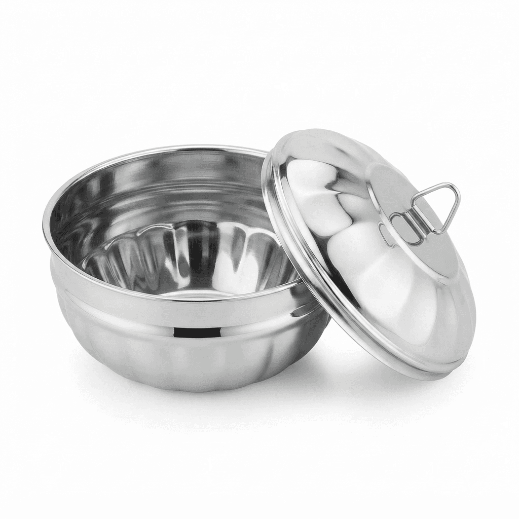 10" inches Flower Serving Pot / Priya Pot / Ghee Pot / Container Full Mirror Polish 140grams view 2