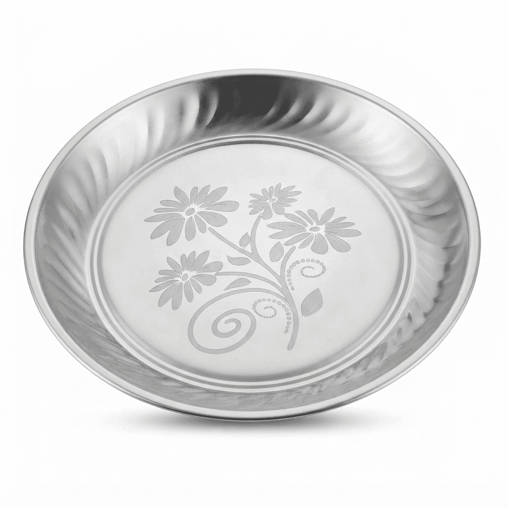 Stainless Steel 14" inches 160-65gram Heena Rice Plate / Dinner Plate Medium Mirror Polish and Lazer