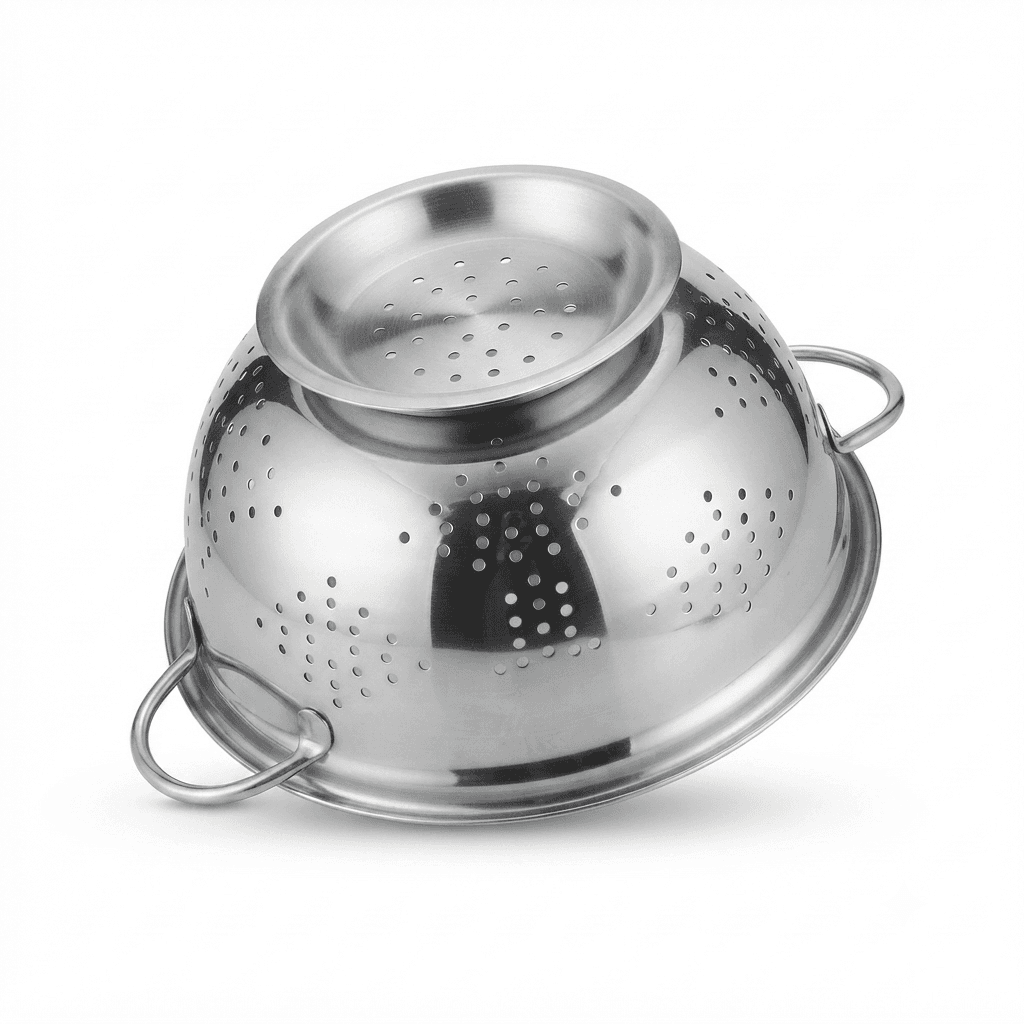 Extra High Quality Mirror Polish 17" inches 660gram Heavy Quality Steel German Colander / Chalna / fruit basket view 3