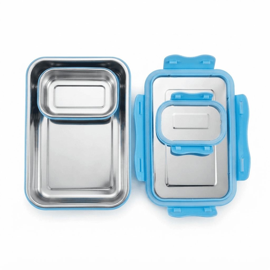 Rectangular School Lunch Box 1000ml 475gram Stainless Steel High Quality with Small Curry Compartment and single piece box packing view 3