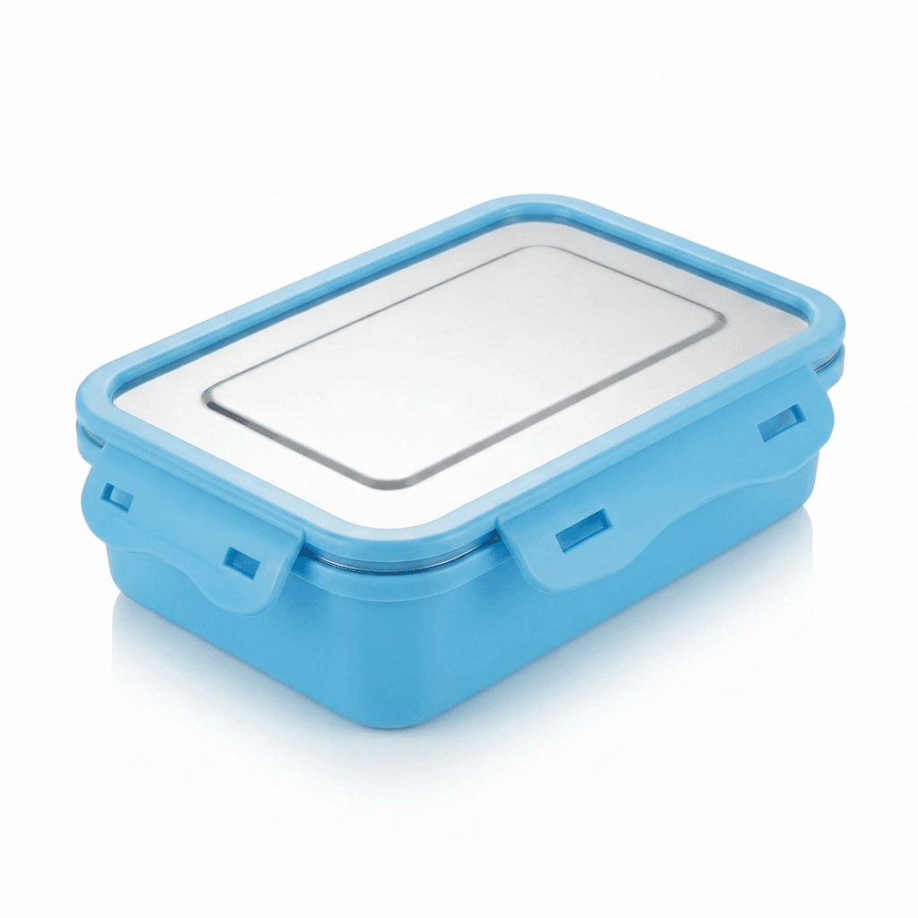 Rectangular School Lunch Box 1000ml 475gram Stainless Steel High Quality with Small Curry Compartment and single piece box packing