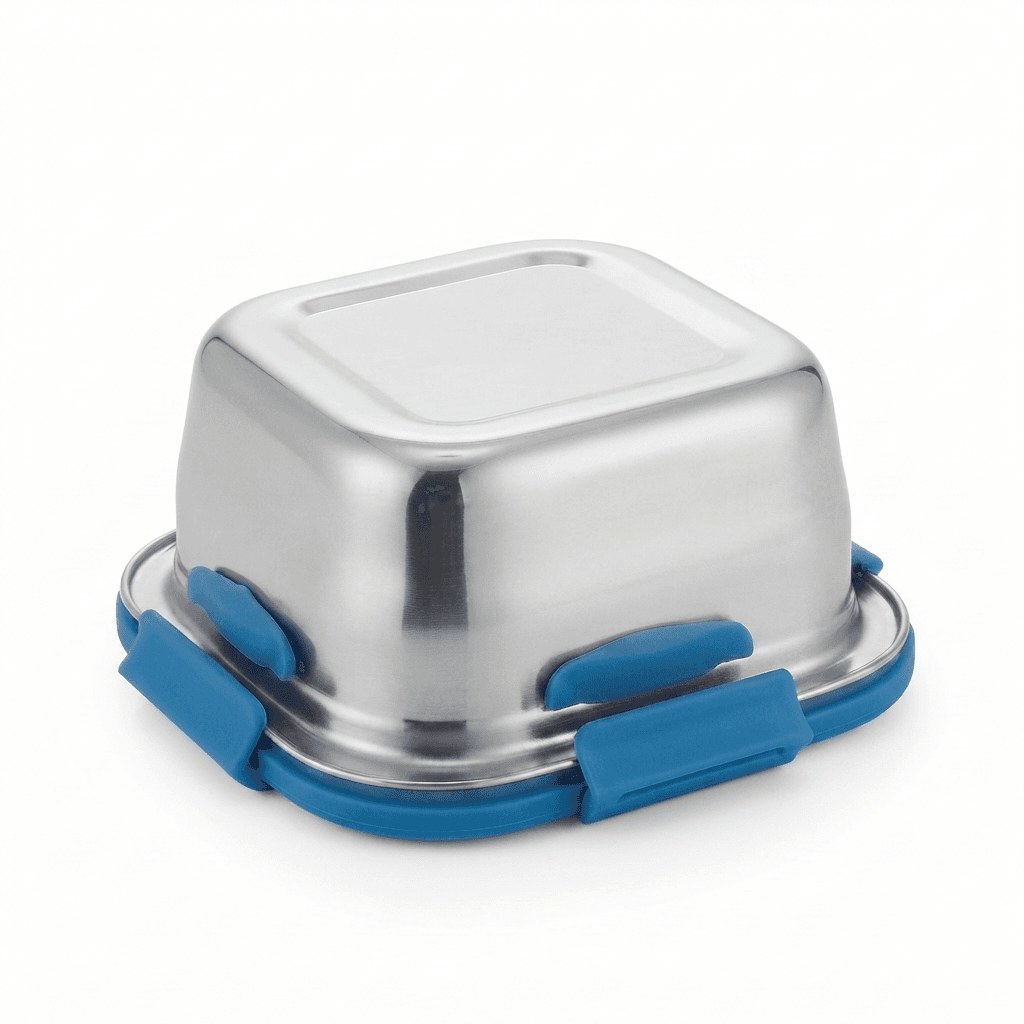 600ml Square Stainless Steel 4 Lock and Seal Air tight Lunchbox 140grams view 2