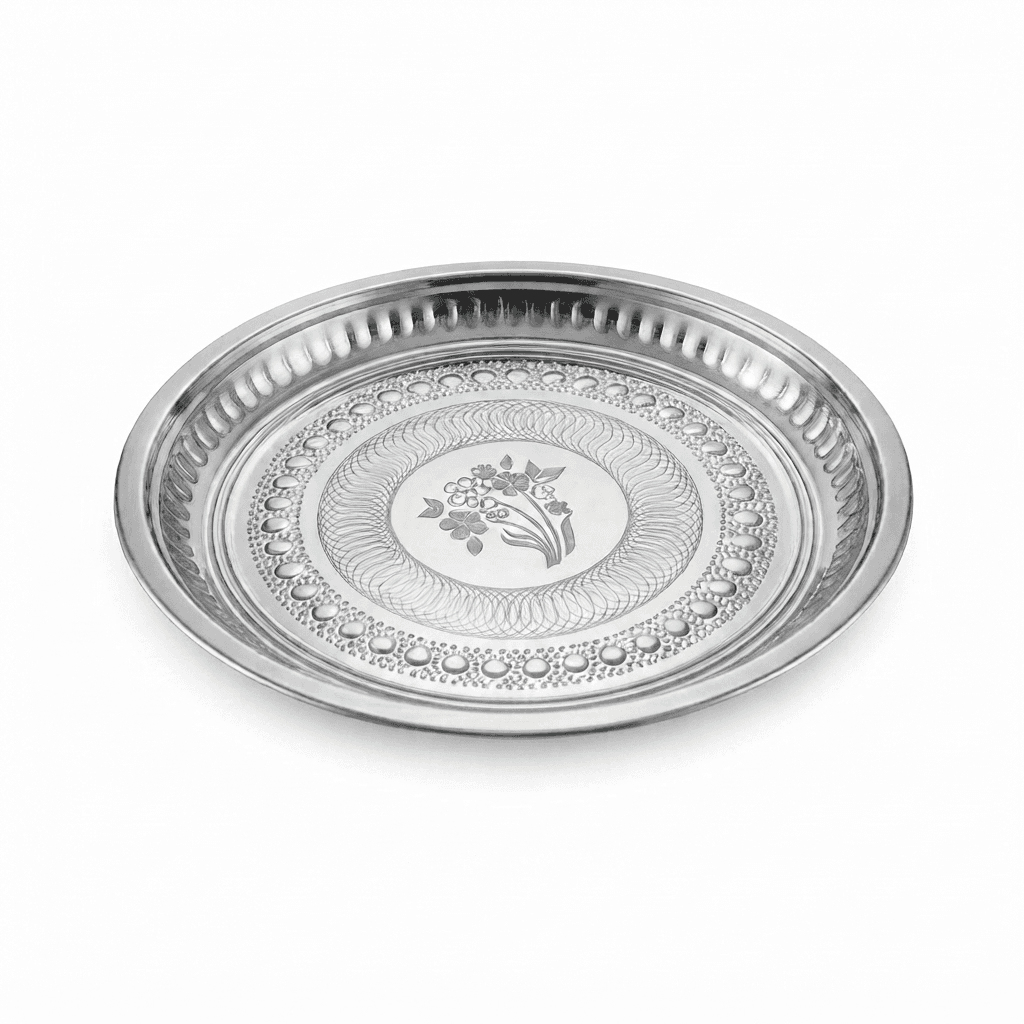 19" inches Fancy Design Thaal High Quality Mirror Polish + Bangri + Lazer – photo 2